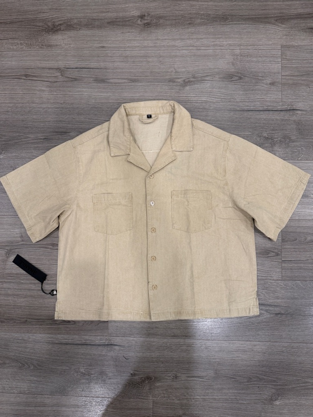 ANANKE Dune Taupe Cropped Cuban Button Down Shirt Men’s Size Extra Large